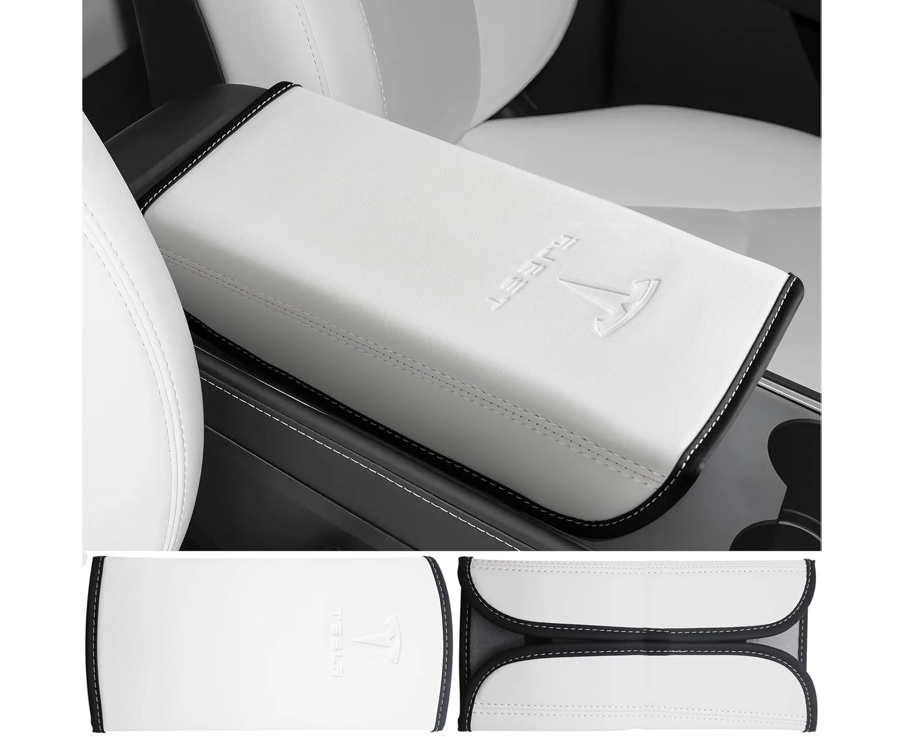 Car Armrest Box Cover for Tesla Model 3 Highland Model Y 2017-2024 Central Control Armrest Protector Leather Arm Rest Cushion Pad Car Interior Accessory (B