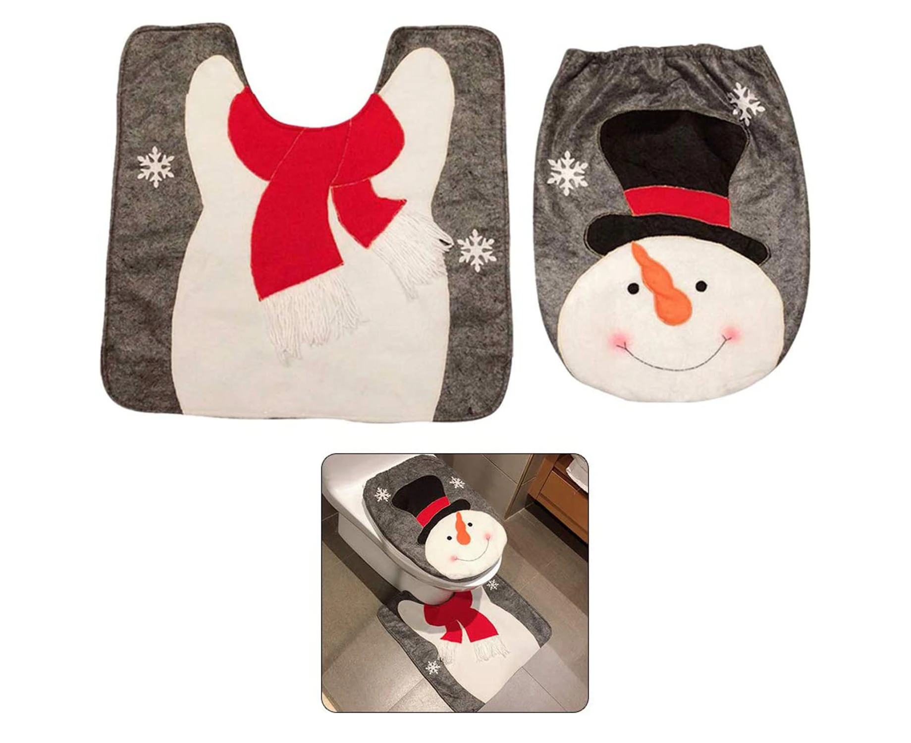 2 Piece Christmas Theme Toilet Lid Santa Toilet Seat Cover Happy Christmas Bathroom Decorations for Festival Supplies