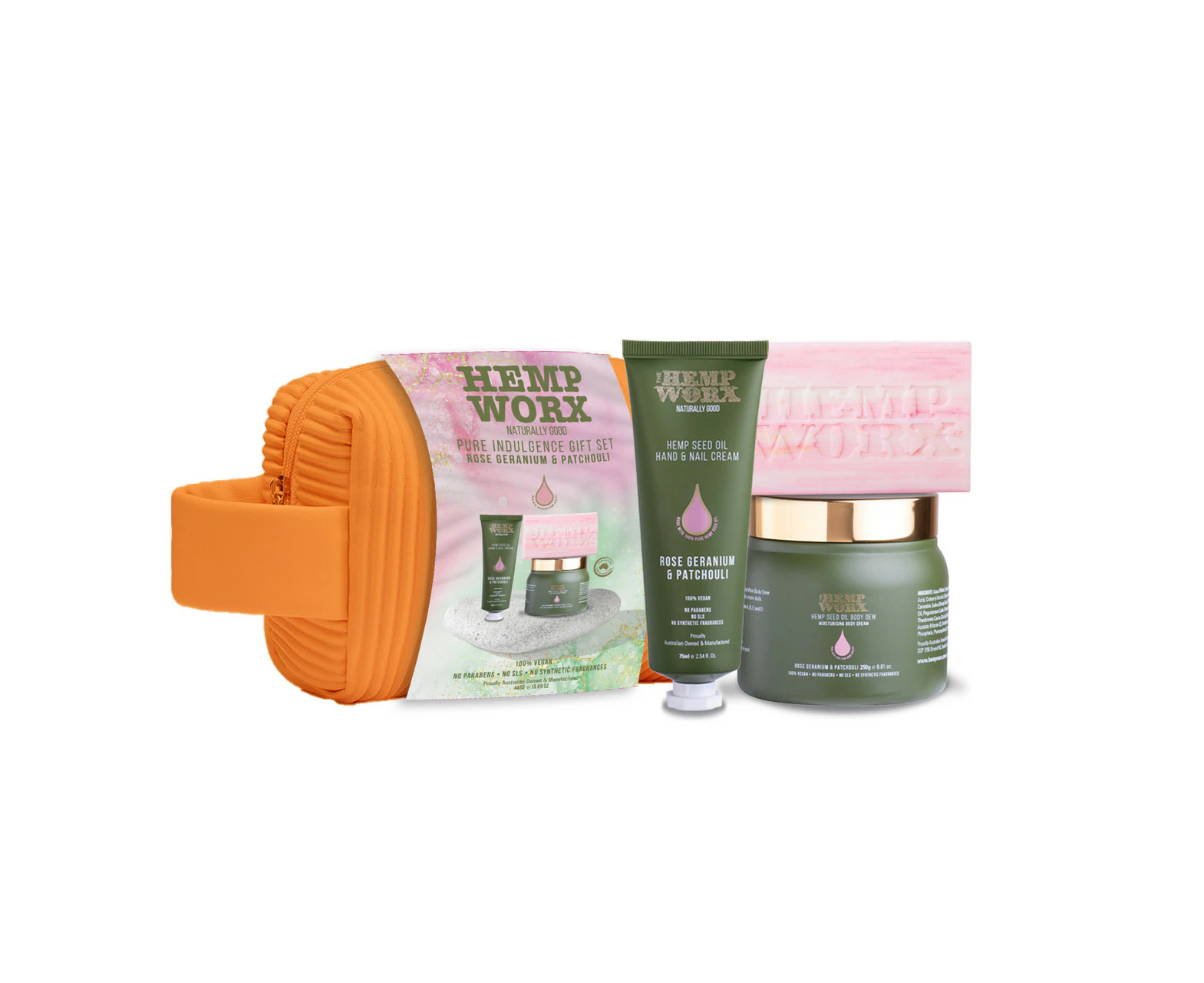 Hemp Worx Pure Indulgence Rose Geranium & Patchouli Gift Set