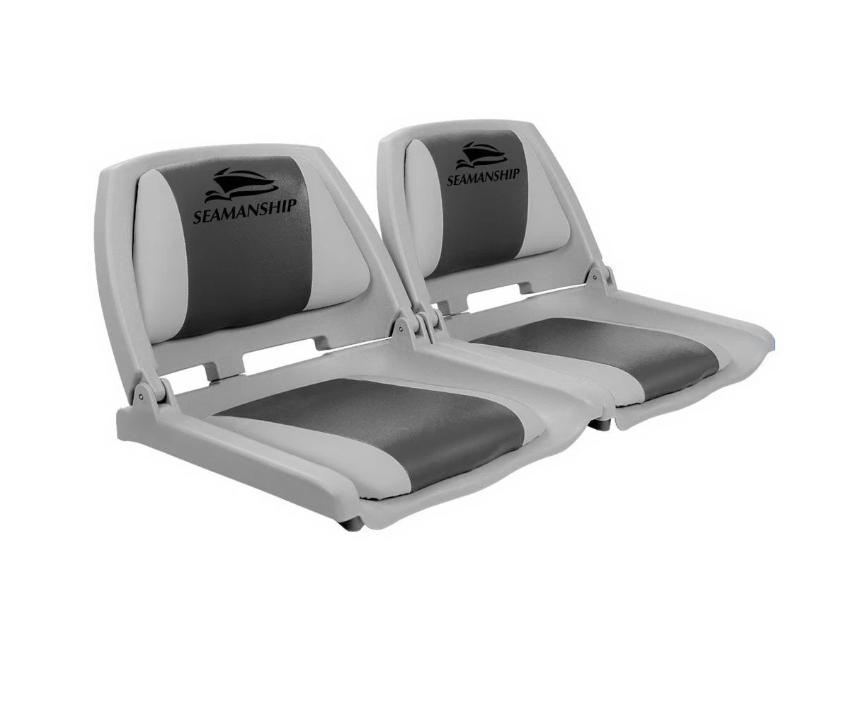 Set of 2 Folding Swivel Boat Seats - Grey & Charcoal Marine Seat Chair 52x35x45 cm