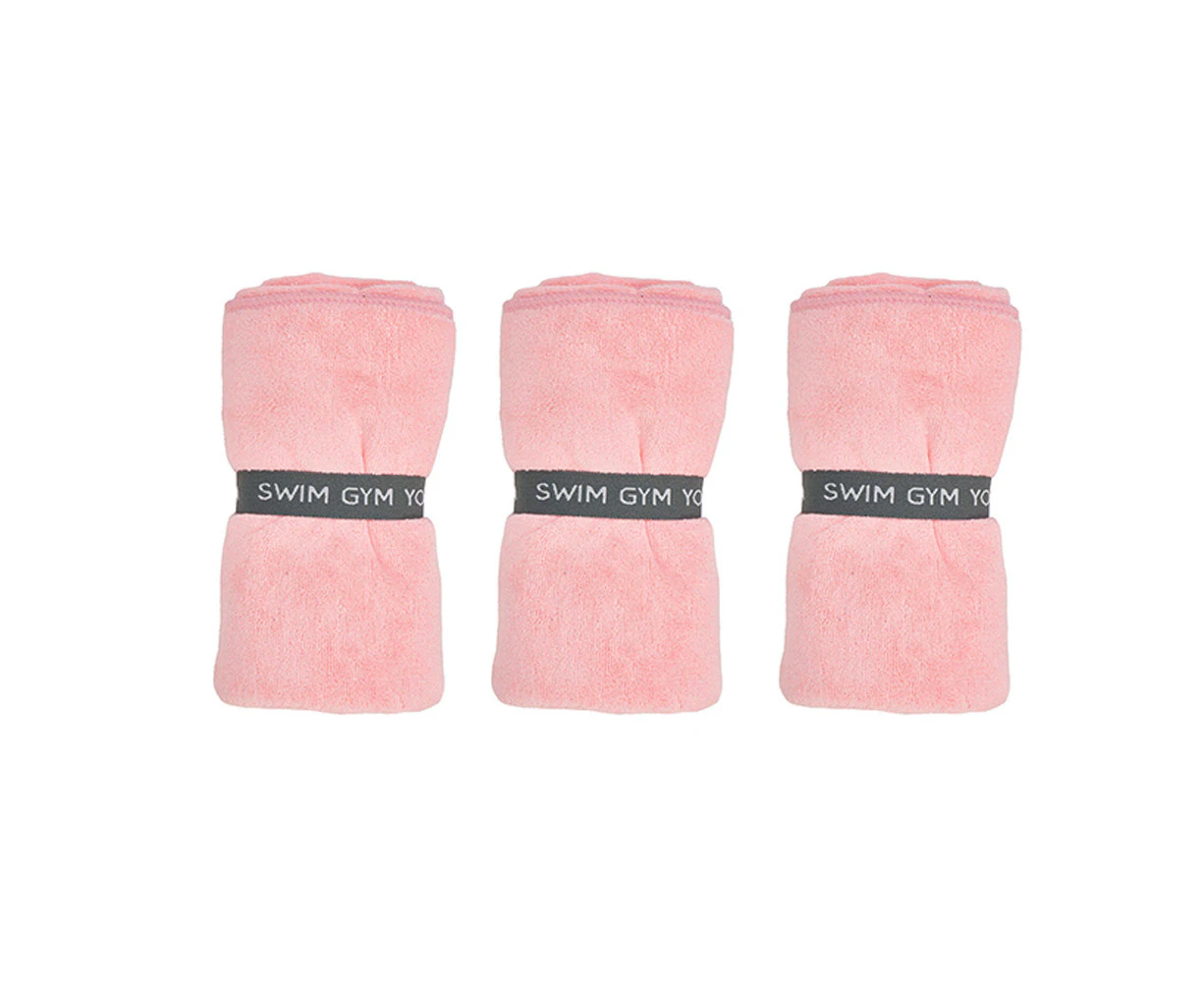 3x Annabel Trends Sports Yoga Towel Microfibre Absorbent 73.5cm Rect Pale Pink