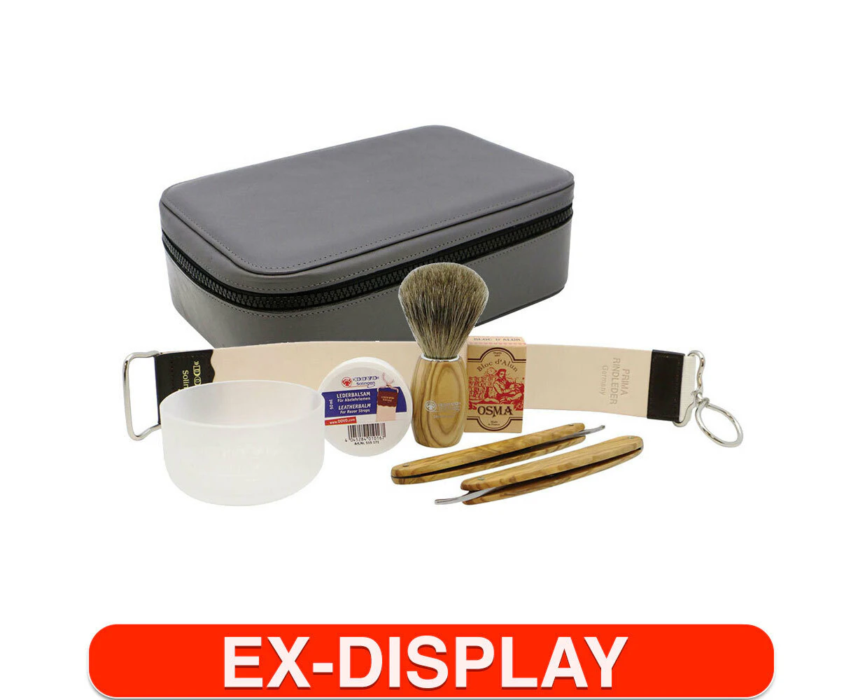 Dovo Solingen Men Straight Grooming Razor/Brush/Balm Travel Set w/ Charcoal Case - Refurbished Grade A