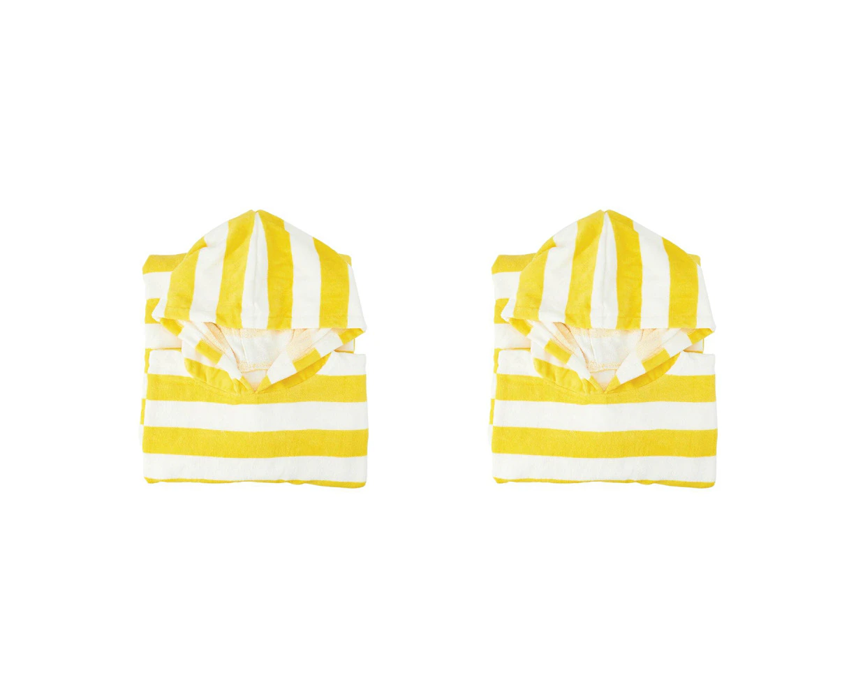 2x Annabel Trends Beach Poncho 100x82cm Cover Up Absorbent Towel Yellow Stripe