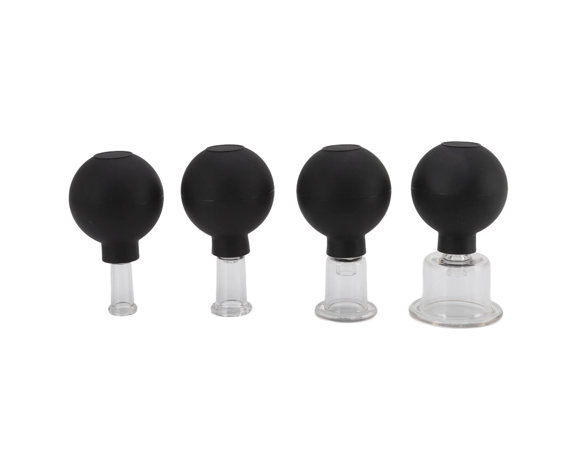 4Pcs Glass Cupping Set Black Silicone Ball Massage Vacuum Suction Cupping For Facial Skin