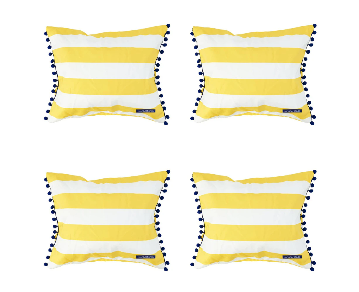 4x Annabel Trends Inflatable Beach Pillow w/ Pompom 36cm Rectangle Yellow Stripe