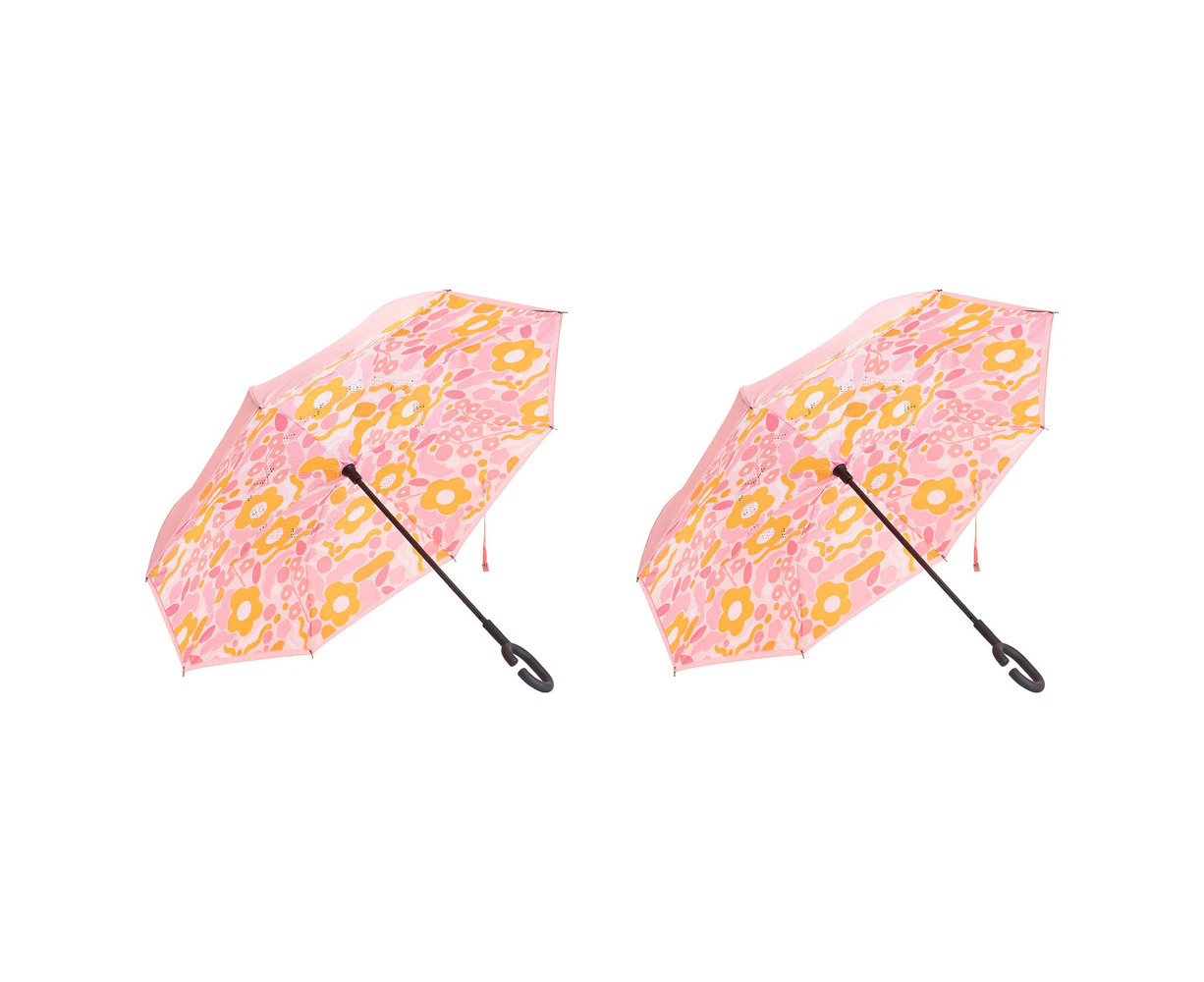 2x Annabel Trends Reverse Umbrella Inverted Cover C-Handle 81cm Floral Puzzle PK