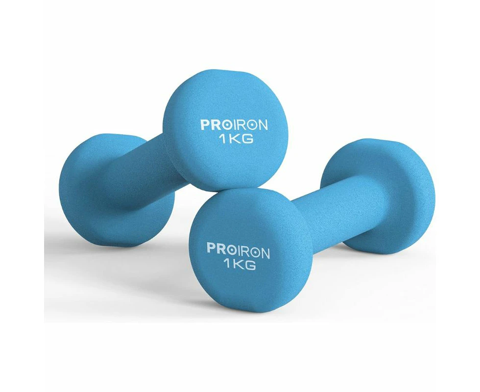 PROIRON  Dumbbell Set Anti-Slip Neoprene Soft-Touch Grip Weights - 2 x 1kg  Light Blue