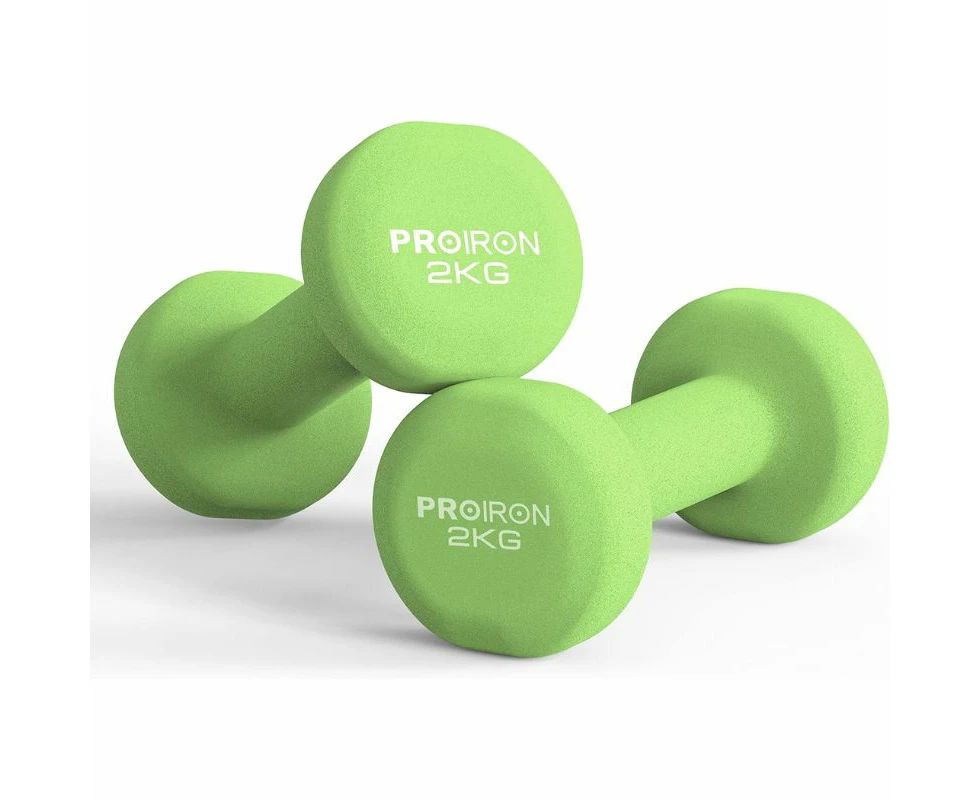 PROIRON  Dumbbell Set Anti-Slip Neoprene Soft-Touch Grip Weights - 2 x 2kg  Apple Green