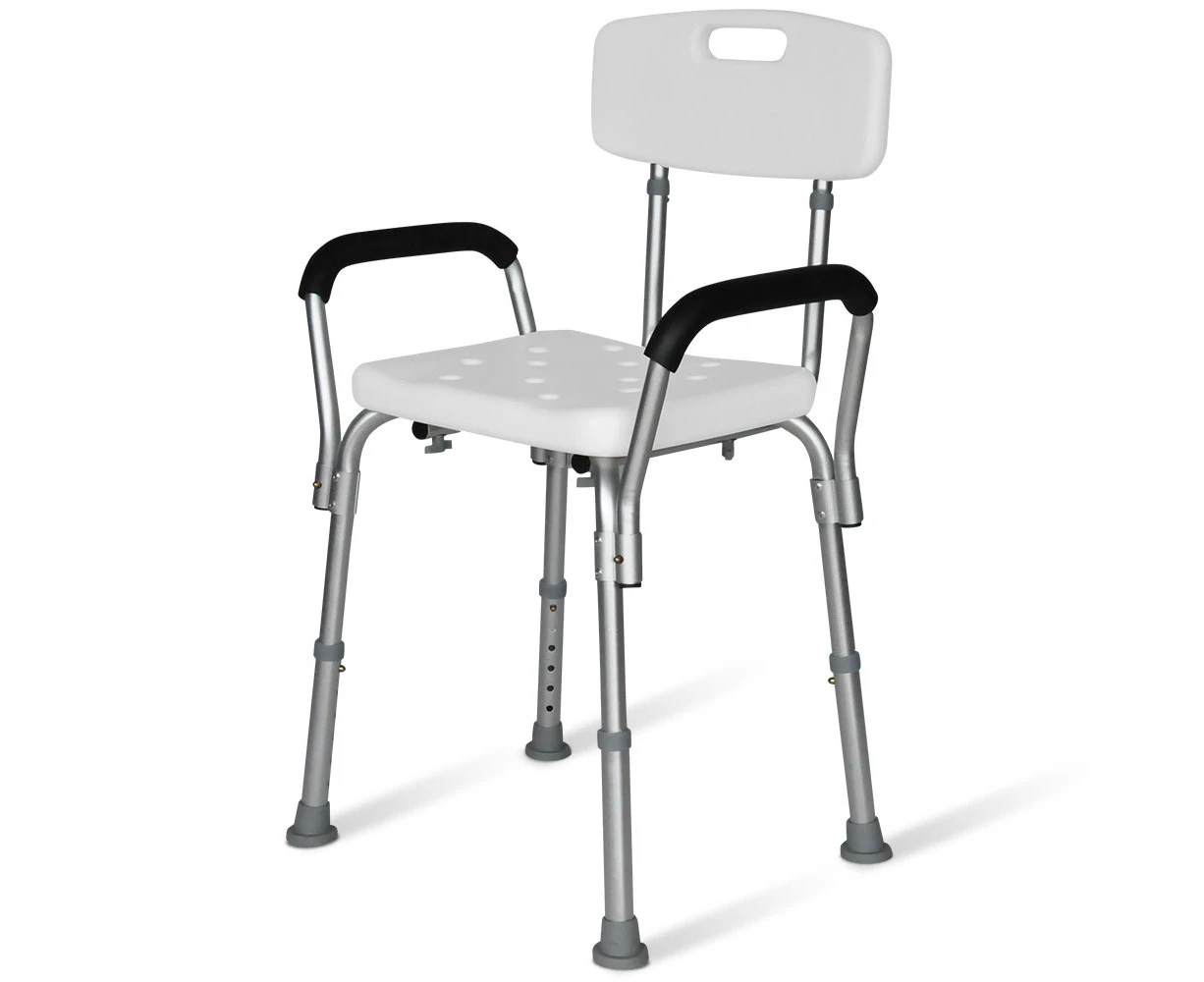 EQUIPMED Shower Chair Bath Seat 120kg Capacity, with Arms, Adjustable Height, for Elderly, White