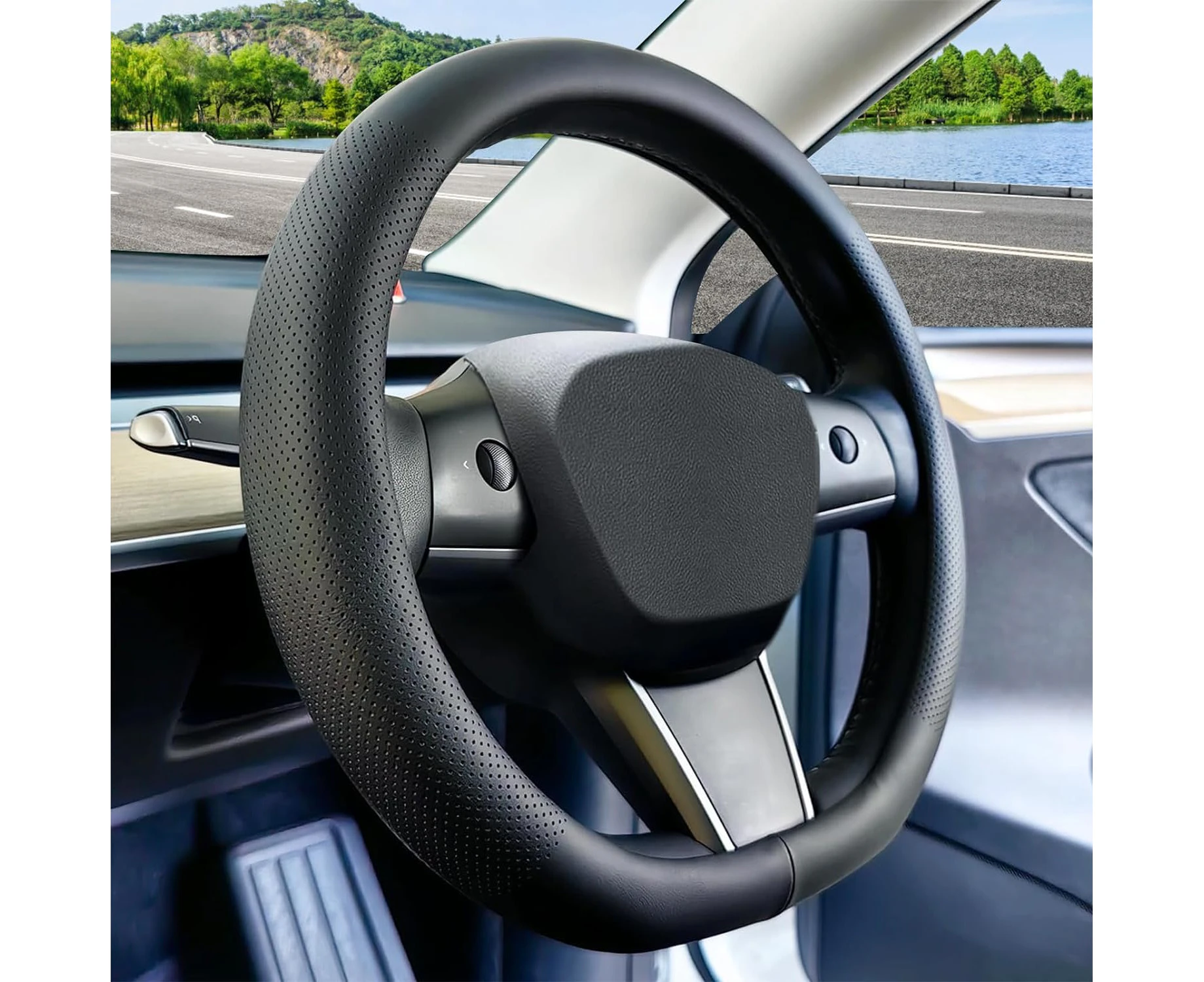 Car Steering Wheel Cover, Universal Anti-Slip Suede Stearing Wheel Protector Covers, Soft Breathable, Steering Wheel Protector with a Diameter of 14.5"-15"