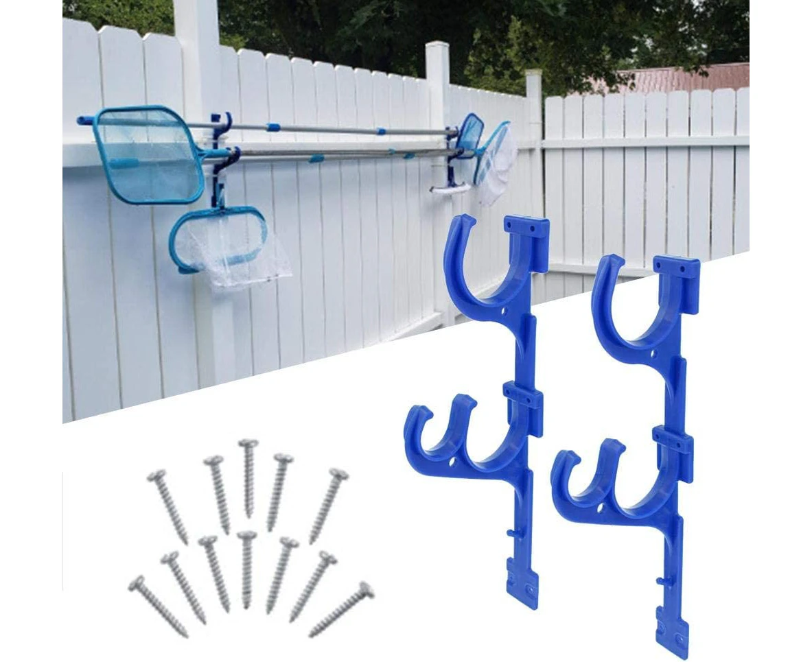 Plastic Swimming Pool Pole Hanger Rack, with Screw Storage Holder, Plastic Swimming Pool Pole Rack with Screw Storage for Cleaning Accessories 2 Pieces