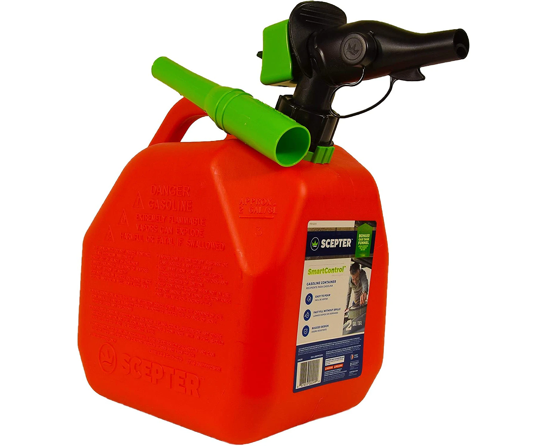 Scepter FR1G152 Fuel Container with Spill Proof Smart Control Spout with Bonus Funnel, Red Gas Can, 1 Gallon