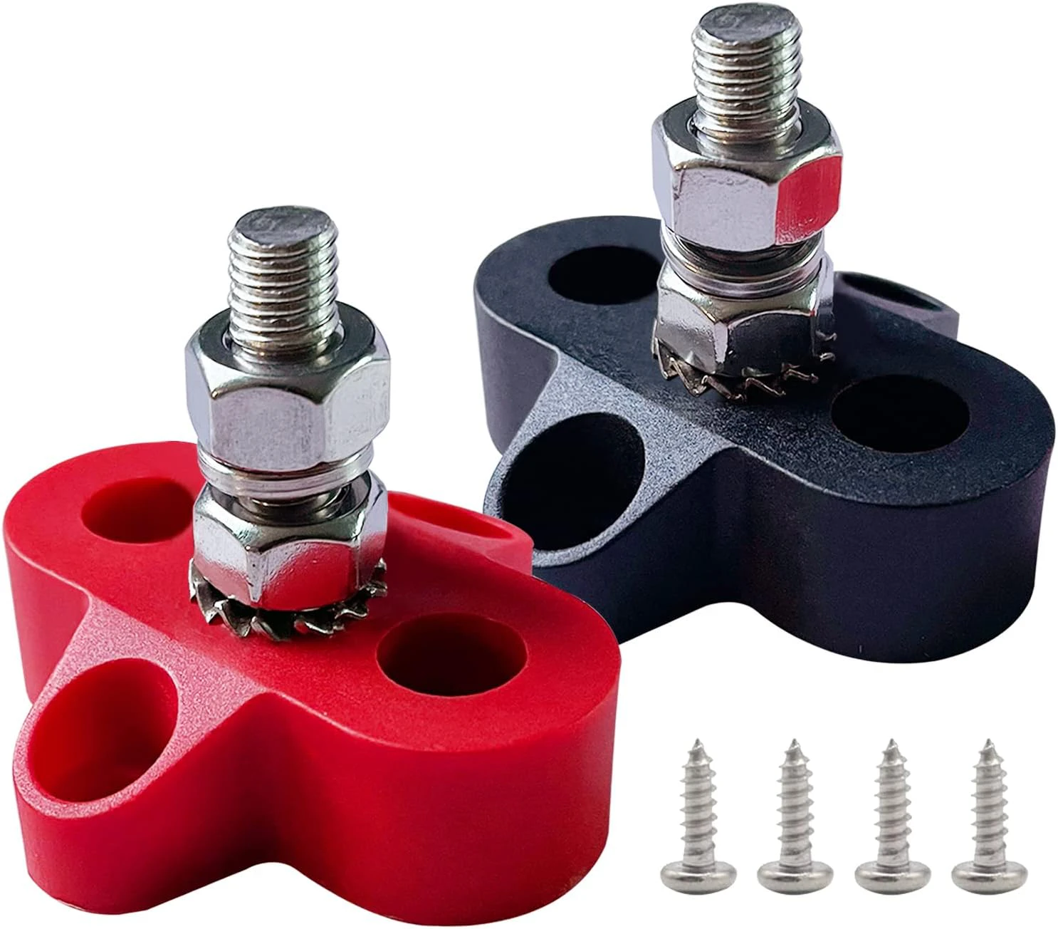 1/4" Single Stud Battery Junction Posts, Ampper M6 Heavy Duty Power and Ground Junction Block Power Distribution Studs Terminal Kit, Pack of 2 (Red and Bla