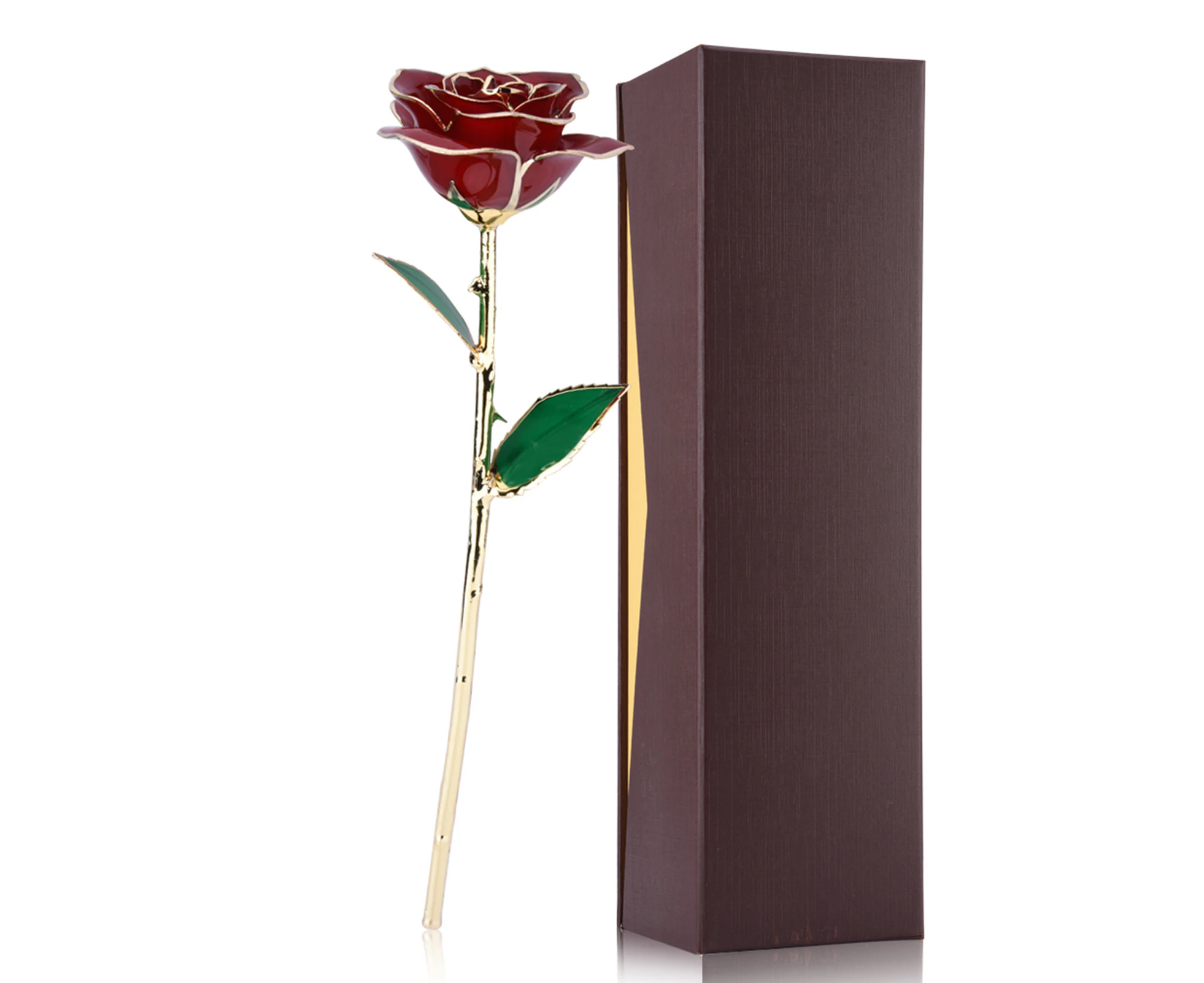 Love Forever Long Stem 24K Gold Foil Trim Red Rose Flower Best Gift For Valentine'S Day