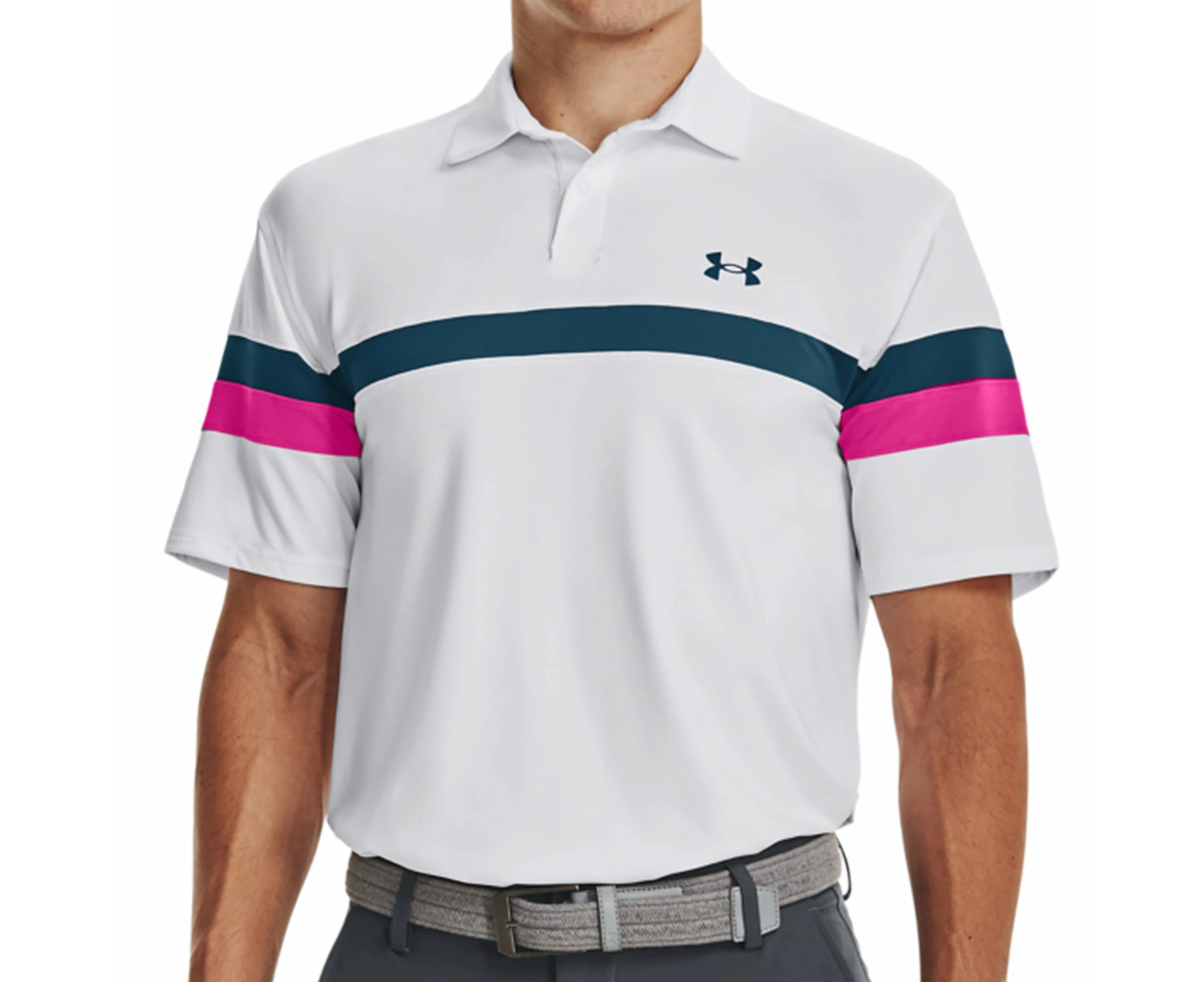 Under Armour T2G Colour Block Polo Shirt - White/Rebel Pink/Static Blue