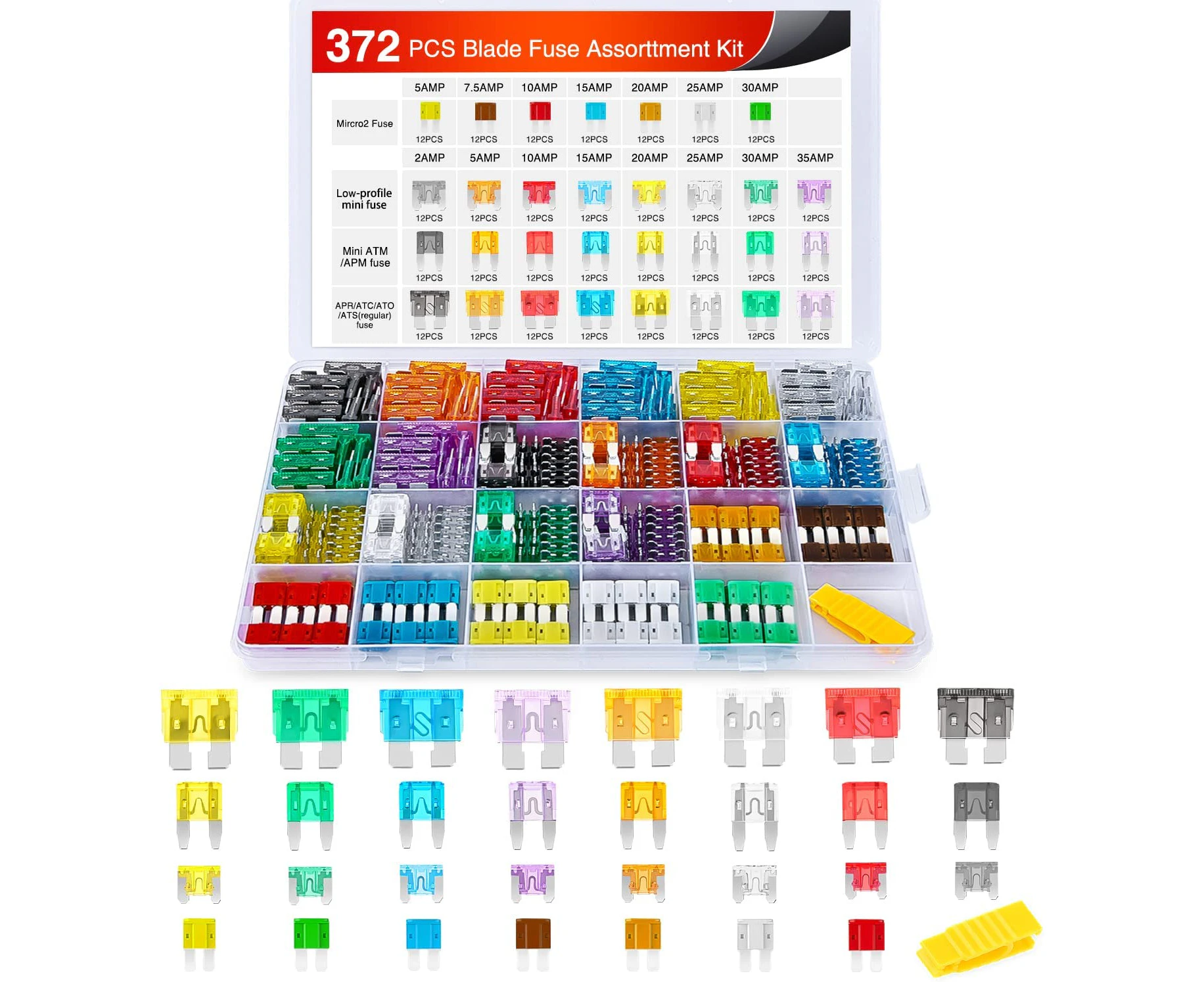 Nilight 105PCS Micro2 Fuse ATR APT Car Blade Fuses Assortment Kit Micro 2 Car Fuses Replacement 5A 7.5A 10A 15A 20A 25A 30A Automotive Fuse with Fuse Pulle