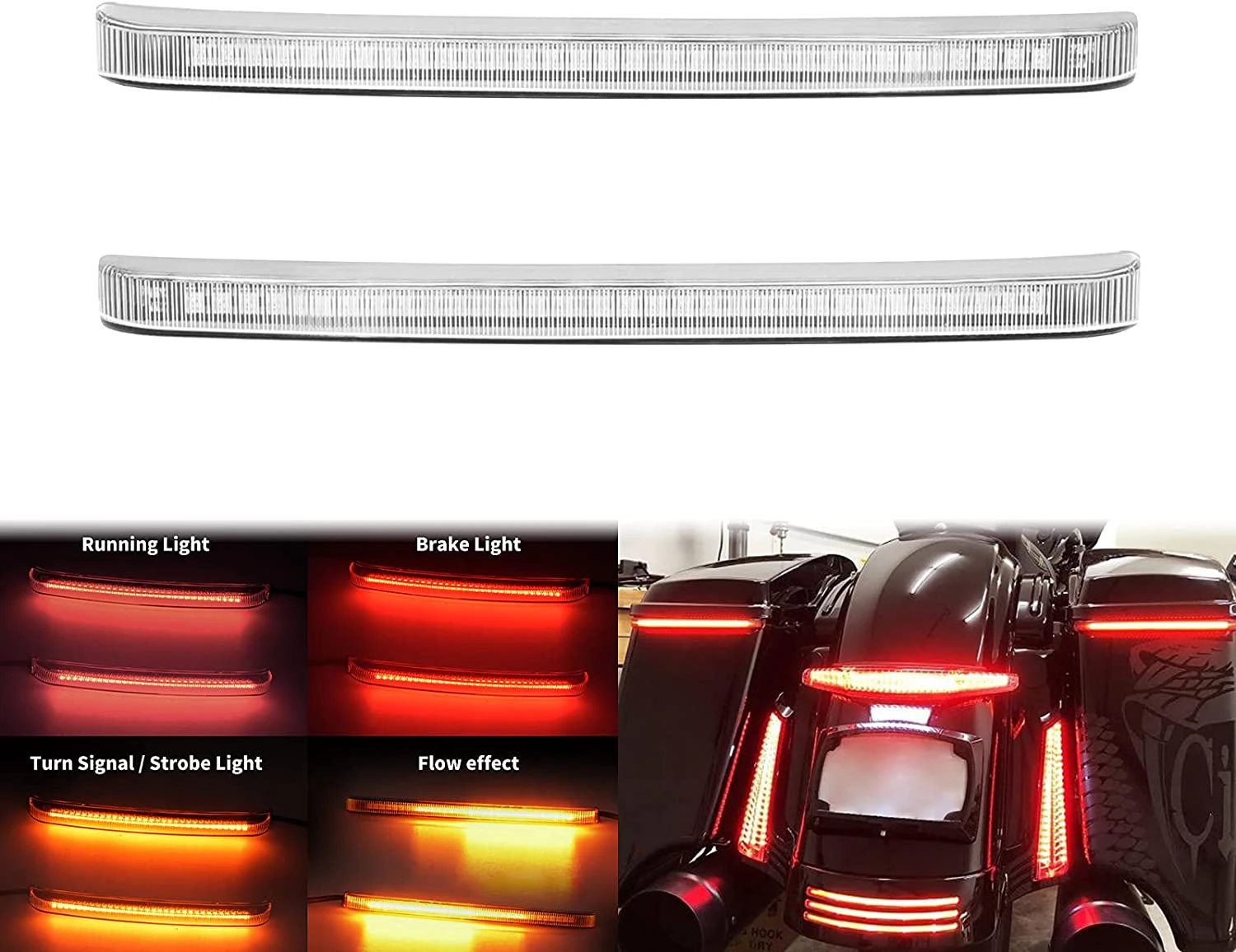 HDBUBALUS Smoke Saddlebag Tail Light LED Running Brake Sequential Turn Signal Lamp Fit for Harley Touring Street Gilde Road Gilde Road King Electra Glide U