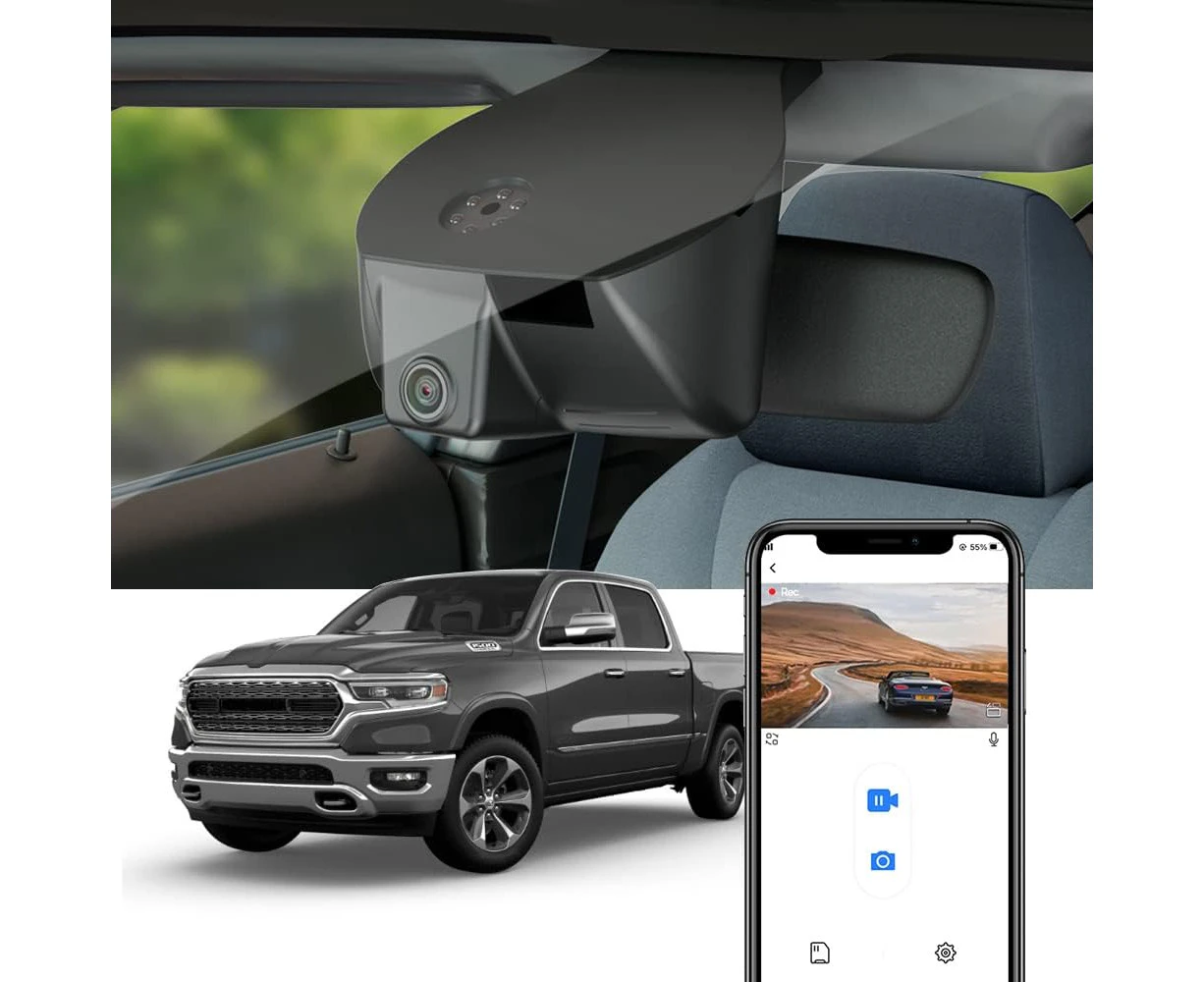 Fitcamx Dash Cam 4K Suitable for RAM 1500 Classic TRX 2019-2024 Rebel Big Horn Laramie Tradesman Lone Star (Model A), OEM Factory Look, 2160P UHD Video, Wi