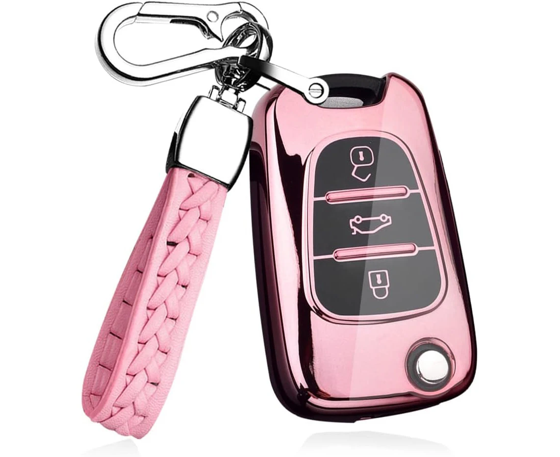 ontto TPU Car Key fob Cover Fit for Hyundai i20 i30 i35 iX20 iX35 Verna KIA Rondo Sportage Soul Rio Ceed Picanto Folding Key case Shell Keyring Key Holder