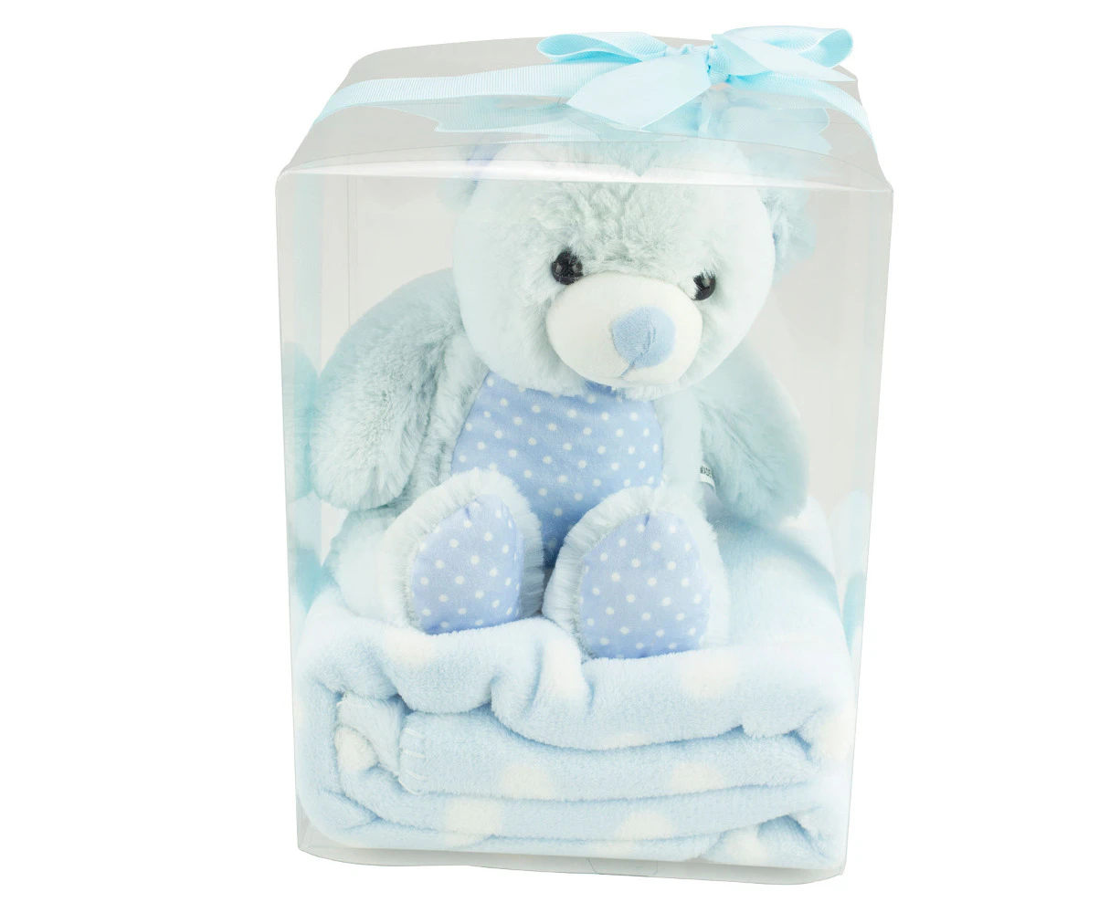 Baby Blanket And Plush Toy Gift Set In A Blue Bear Design