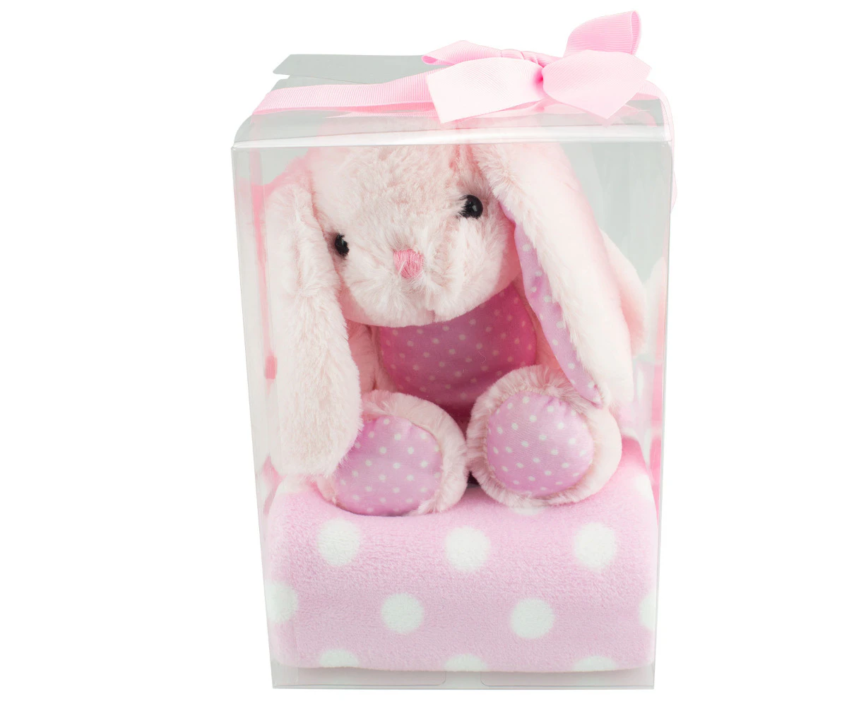 Baby Blanket And Plush Toy Gift Set In A Pink Bunny Design