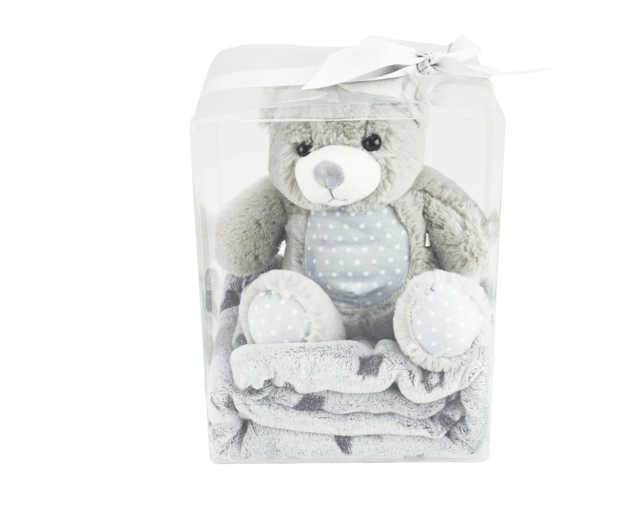 Baby Blanket And Plush Toy Gift Set In A Greige Bear Design