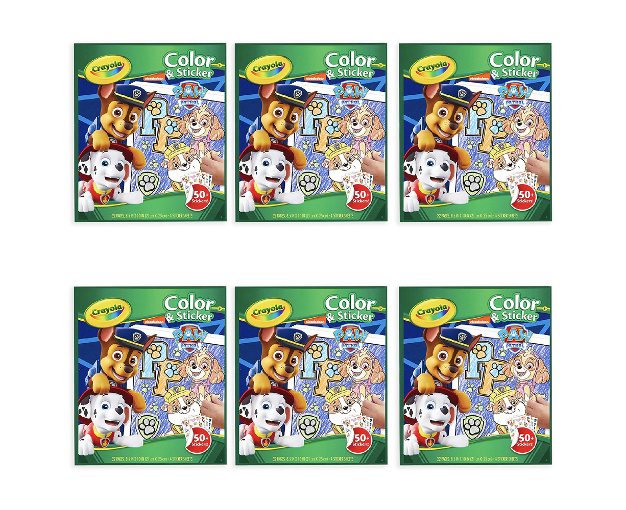 6x 32pg Crayola Paw Patrol Colour & Sticker Activity Art Book Kids 3y+