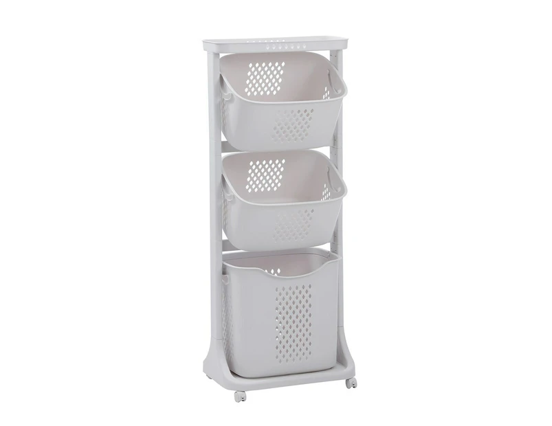 Boxsweden Hudson Multi-Tier Laundry Basket Hamper Cart Storage 44x106cm White