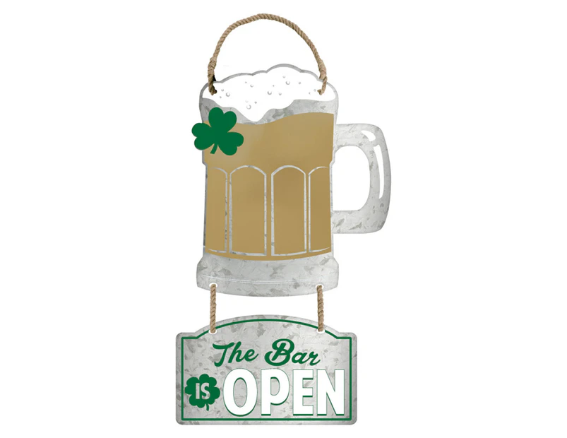 St Patrick's Day The Bar is Open Hanging Metal Sign