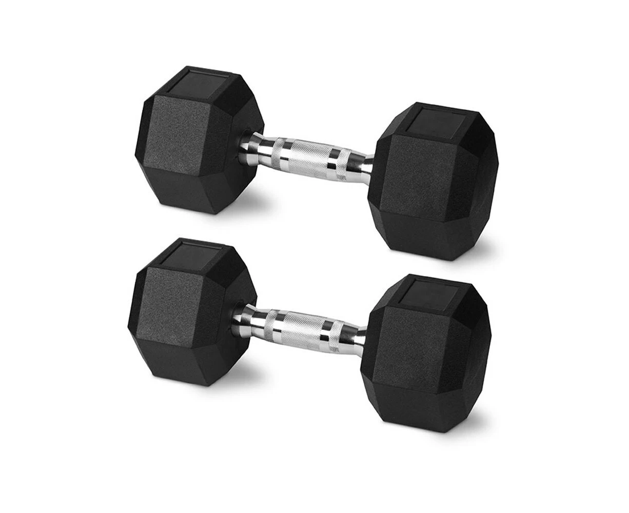 2x Rubber Hex Hexagonal Dumbbell Pair 2kg w/ Chromed Grip Home Gym Workout Set