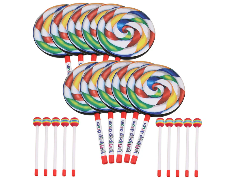 10Pieces 7.9 Inch Lollipop Shape Drum Percussion Education Toys for Kids