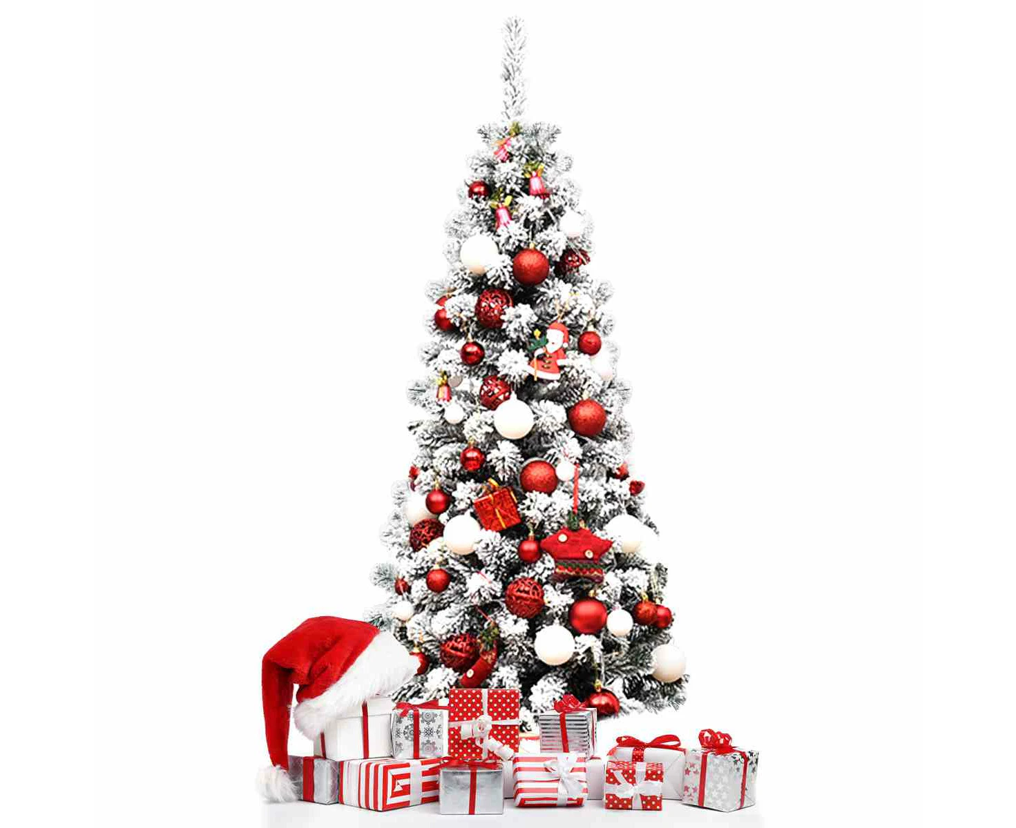 Costway 135CM Elegant Spruce Christmas Tree Snow Flocked Metal Hinged Xmas Decoration w/Slim Branches Gift