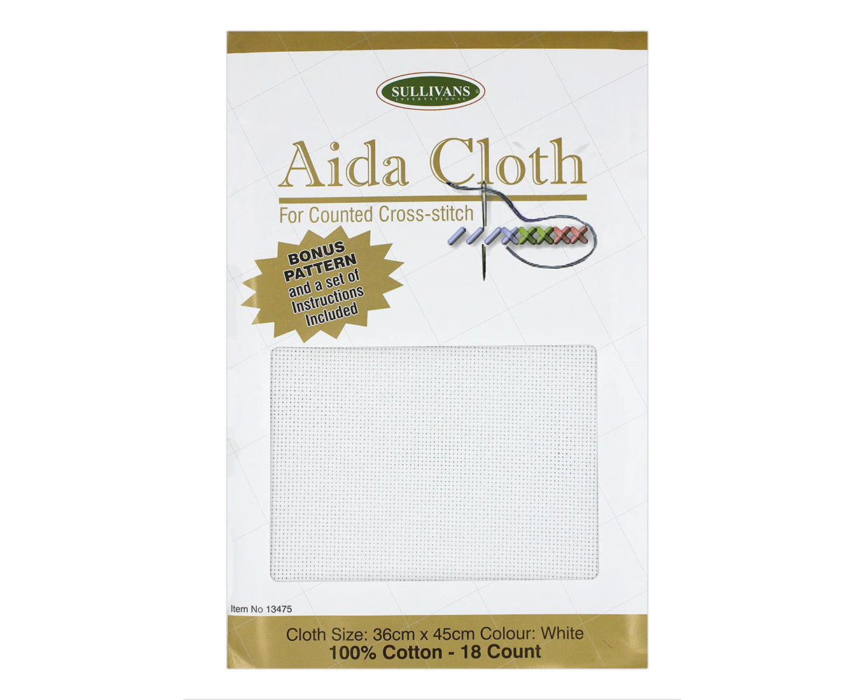 Aida Cloth 18 Count WHITE 36cm x 45cm, Bonus Pattern & Instructions