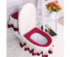 3Pcs/Set Lace Toilet Seat Lid Tank Cover Set Warm Pad Home Bathroom Decoration (Burgundy)