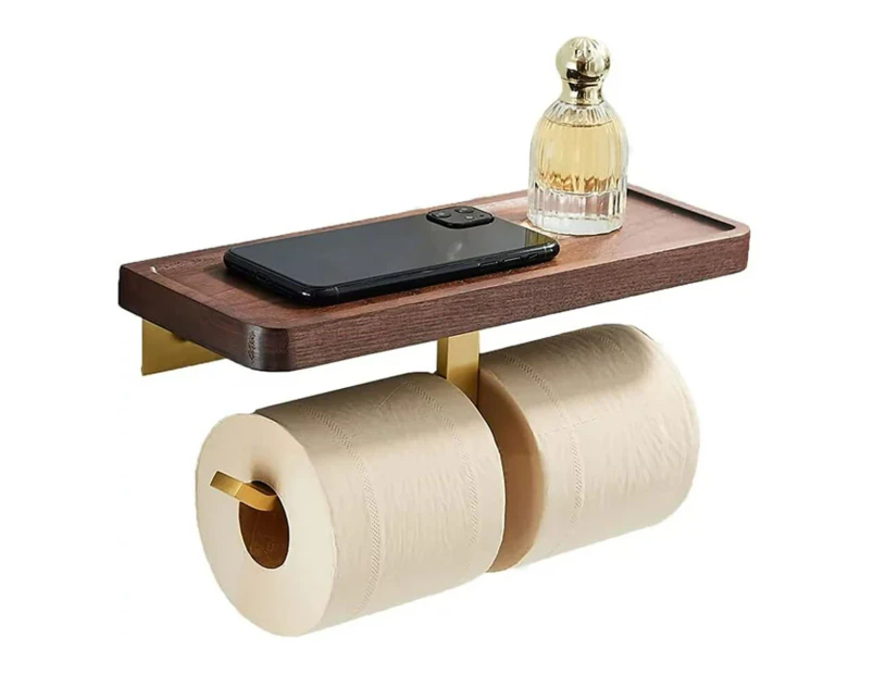 Double Toilet Paper Holder With Shelf,Toilet Paper Holder With Rustic Wood Storage Shelf No Drilling Or Screws Wall Mounted,Double Toilet Roll Holder For B