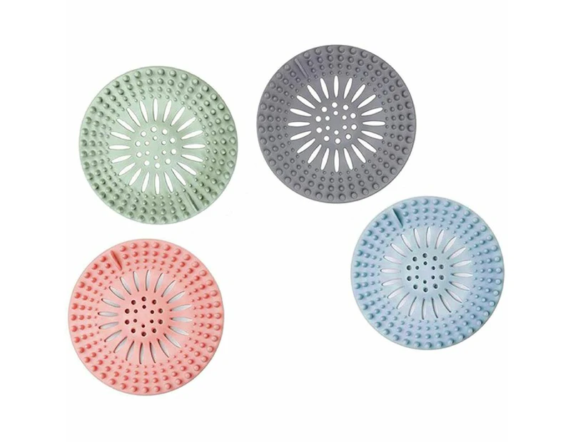 Durable Silicone Anti-Hair Stoppers,Kitchen Sink Filter,Sink Strainer,Kitchen Sink Grid,Easy To Clean And Install 13.5X13.5Cm 4 Pcs Pink,Green,Grey,Blue