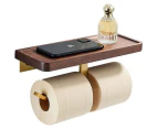 Double Toilet Paper Holder With Shelf,Toilet Paper Holder With Rustic Wood Storage Shelf No Drilling Or Screws Wall Mounted,Double Toilet Roll Holder For B