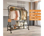 Heavy Duty Double Clothes Rail 120Kg Load Cloth Rack With Shelves & Shoe Stand