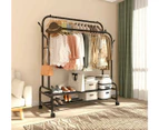 Heavy Duty Double Clothes Rail 120Kg Load Cloth Rack With Shelves & Shoe Stand