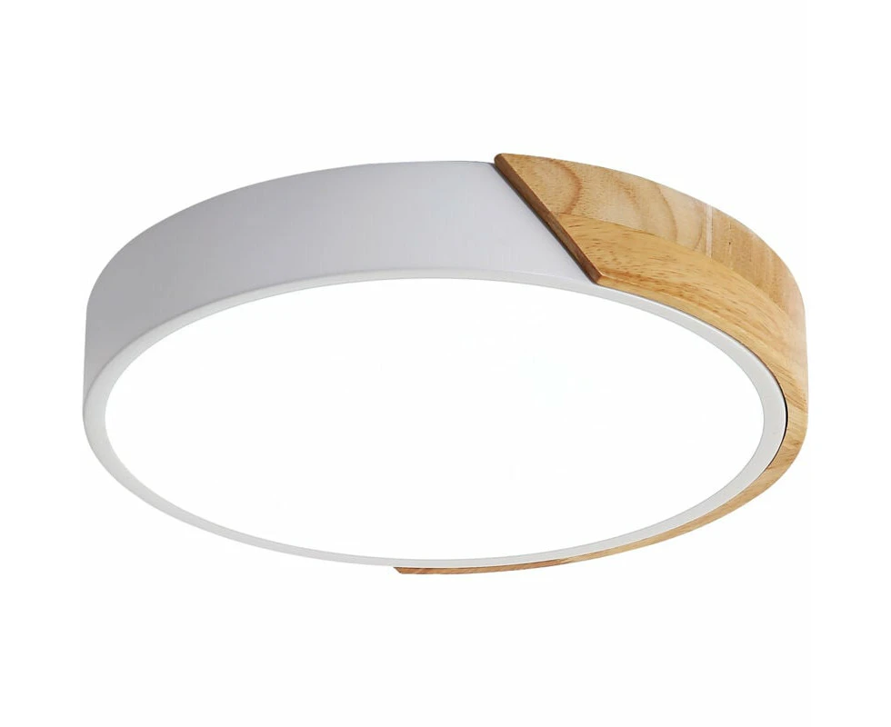 Led Ceiling Lights, Modern White Wooden Ceiling Light, Round Wooden Ceiling Light, 18, Ø30Cm, 6500K Cold White [Energy Class A++]