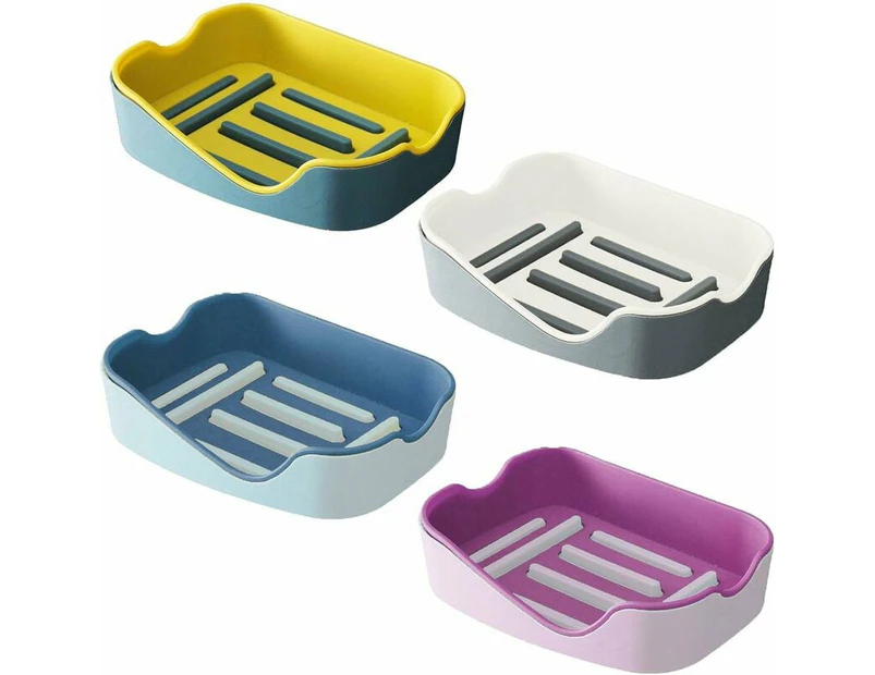 4 Pack Soap Dish,Plastic Soap Holder,No Drilling Soap Basket For Bathroom Countertop,Shower,Kitchen,Keeps Soap Dry And Clean (Pink,Gray,Blue,Yellow)