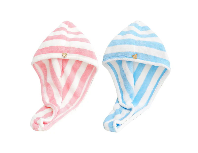 2Pack Microfiber Hair Towel Wrap Turban,Quick Dry Hair Drying Towel,Stripe Absorbent Dry Head Turban