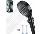 5 Modes Water Saving Shower Head - High Pressure - Adjustable Shower Head With Filter, One Button Shutoff, Hoseless Water Saving Head (Black) Lumten