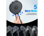 5 Modes Water Saving Shower Head - High Pressure - Adjustable Shower Head With Filter, One Button Shutoff, Hoseless Water Saving Head (Black) Lumten