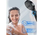 5 Modes Water Saving Shower Head - High Pressure - Adjustable Shower Head With Filter, One Button Shutoff, Hoseless Water Saving Head (Black) Lumten