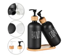 Glass Soap Dispenser Set, 500 Ml Soap Dispenser, Black Matt Bathroom Set With Tray, Shampoo Lotion Hand Soap Dispenser For Kitchen Worktop