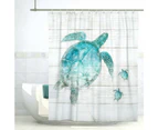 Beach Shower Curtain Teal Sea Turtle - Blue Ocean Sea Animals Bathroom Curtain - Turquoise Gray - Rustic Polyester - Waterproof With 12 White Rings - 180 X