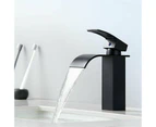 Auralum Single Lever Waterfall Basin Faucet Black Modern Single Lever Bathroom Faucet For Countertop Sink Taps Suitable For Built-In Sink