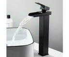 High Basin Waterfall Mixer Tap Matt Black Rectangular Hot Cold Adjustable Square Bathroom For Countertop Basin Hand Wash Basin