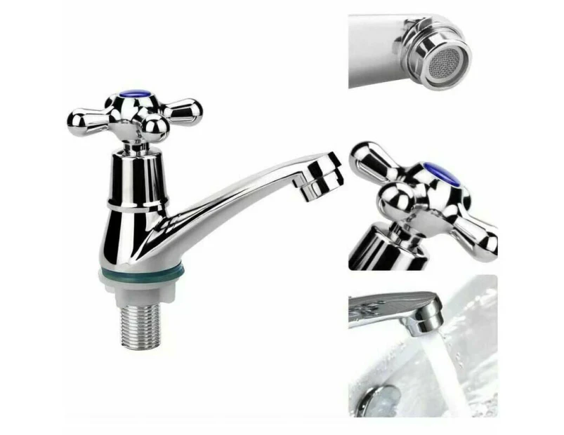 Single Handle Basin Faucet, Cold Water Mixer Tap, Cold Water Faucet, Bathroom Sink Faucet, Chrome Cross Handle Cloakroom Faucet With Filter